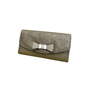 Liz Claiborne Gold Glitter Clutch with Bow Accent NWT
